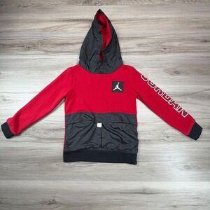 Kids Jordan Red Black Fleece Hooded Sweatshirt Hoodie Youth Size L 7-8 Years